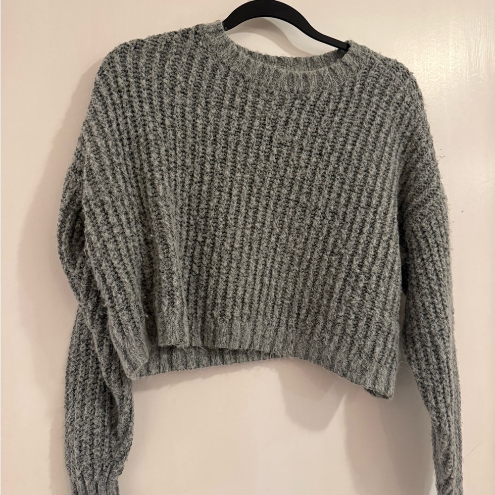 Dynamite Textured Gray Crew Neck Sweater